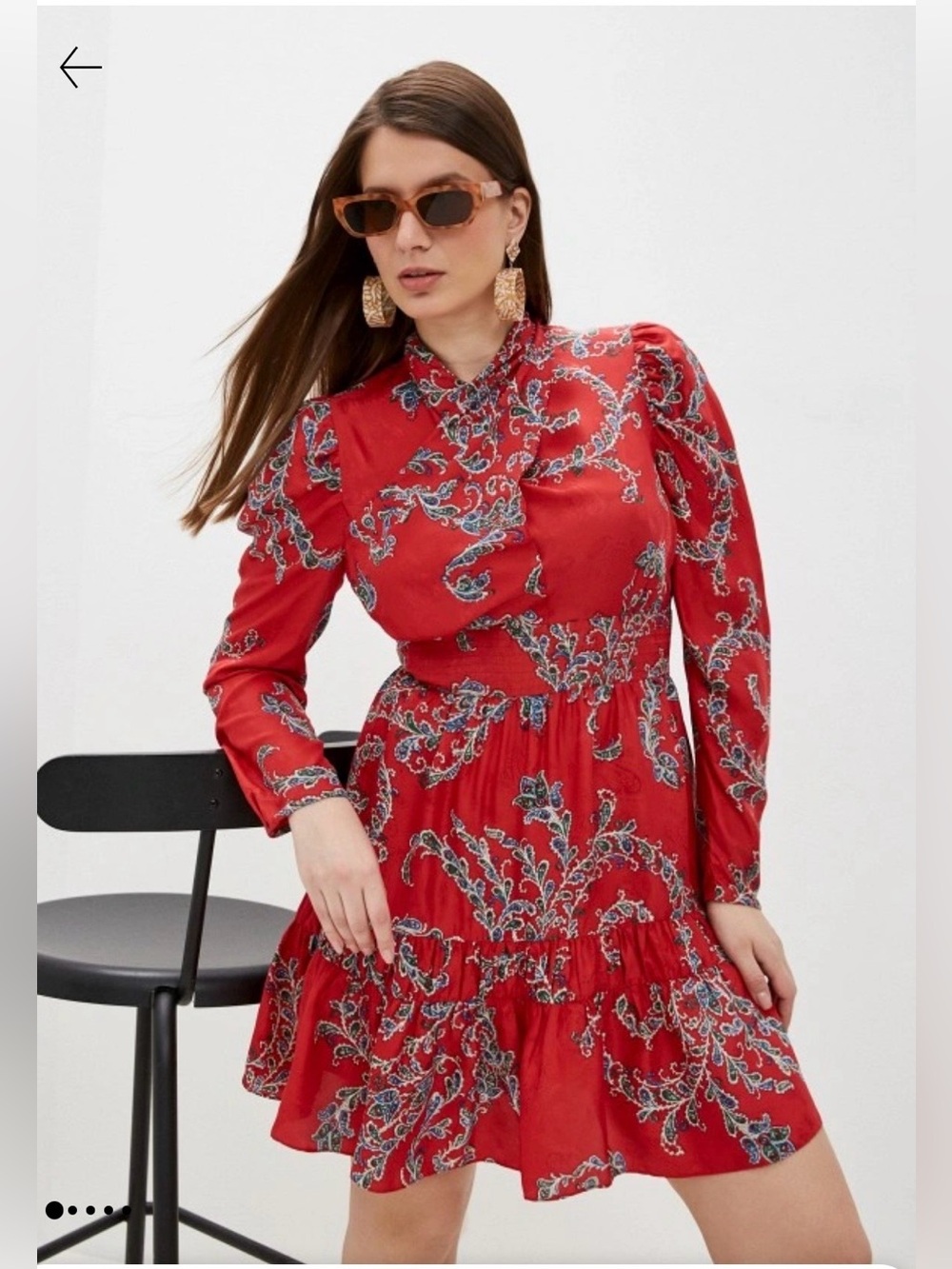 Sandro Tali Red Printed & Draped Satin-Jacquard Mini Dress, Size 40